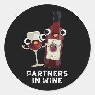Partners in de grappige Drink van Wijn Pun Dark BG Ronde Sticker
