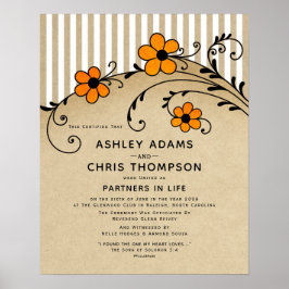 "Partners in Life Modern Boho Wedding Certificate Poster
