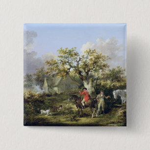 Partridge Shooting (olie op canvas) Vierkante Button 5,1 Cm