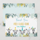 Party Animal Blue Gold Safari Anniversaire Merci (Devant / Derrière)