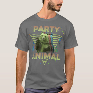 PARTY ANIMAL Funny Grizzly Bear Vintage 80s Vaporw T-shirt