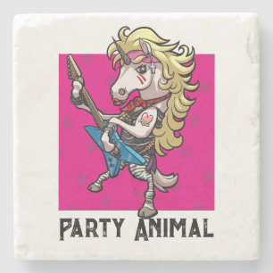 Party Animal Hair Metal Glam Rock Eenhoorn Cartoon Stenen Onderzetter