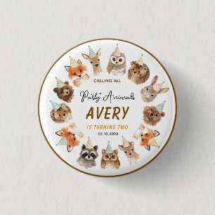 Party Animals 2e Verjaardag Cute Jungle Dier Ronde Button 3,2 Cm