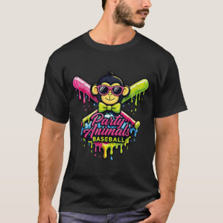 Party Animals Baseball Funny Monkey T-shirt