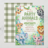 Party Animals Birthday Invitation | Safari Animal  (Devant / Derrière)