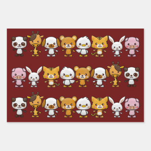 Party Animals, Chevron en Plain Red Inpakpapier Vel