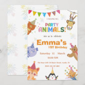 Party Animals First Birthday Invitation (Devant / Derrière)