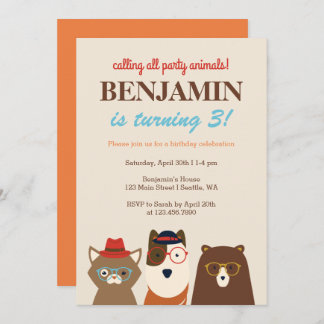 Party Animals Fun verjaardagsfeest uitnodiging