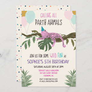 Party Animals Oerwoud Zoo Birthday Invitation Girl Kaart