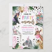 Party Animals Wild Safari Pink Girl Birthday Kaart (Voorkant)