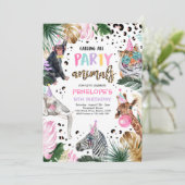 Party Animals Wild Safari Pink Girl Birthday Kaart (Staand voorkant)