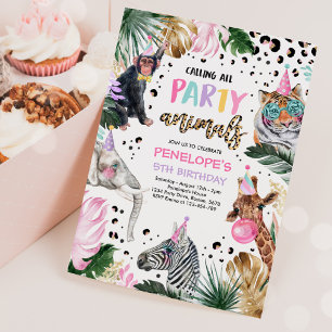 Party Animals Wild Safari Pink Girl Birthday Kaart