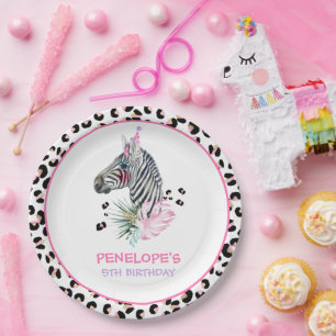 Party Animals Wild Safari Pink Girl Birthday Papieren Bordje