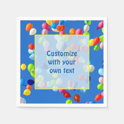 Party Balloons Floating in Blue Sky Custom Text Servet (Voorkant)