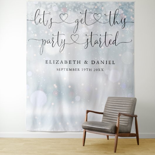 Party Begonnen Script Winter Bruiloft Foto Achterg Wandkleed (In situ)