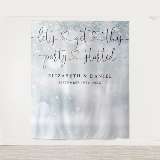 Party Begonnen Script Winter Bruiloft Foto Achterg Wandkleed (Voorkant)