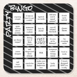 Party Bingo Black Modern Square Paper Onderzetter