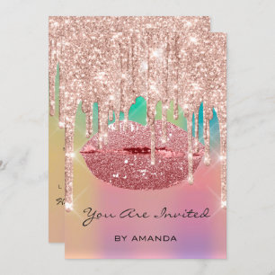 Party Birthday 16th Kiss Lips Roos Glitter Kaart