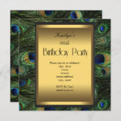 Party Birthday Peacock Green Blue Gold Kaart (Voorkant / Achterkant)