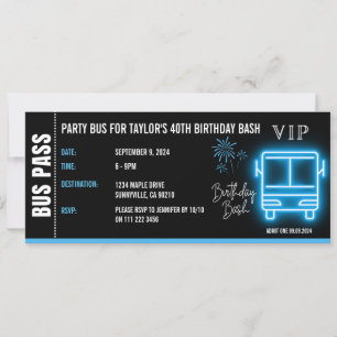 Party Bus Pass Ticket VIP Verjaardag Kaart