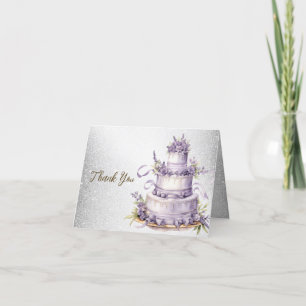 Party Cake Lavendel Bloemen Waterverf Elegant Bedankkaart