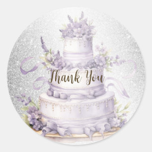 Party Cake Lavendel Bloemen Waterverf Elegant Ronde Sticker