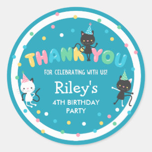 Party Cats Kids Verjaardagsfeestje Dank u Ronde Sticker