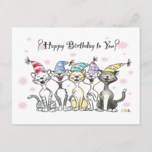 Party Cats Verjaardag Kaart – Hand getrokken kunst