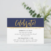 PARTY CELEBRATION CARD modern marvy blue gold Kaart (Staand voorkant)