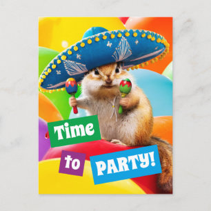 party chipmunk in sombrero uitnodiging briefkaart