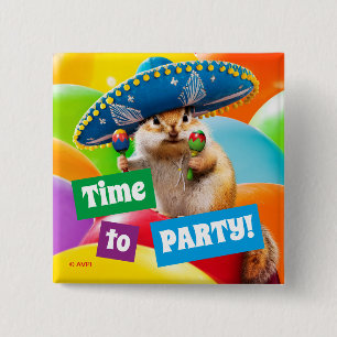 party chipmunk in sombrero vierkante button 5,1 cm