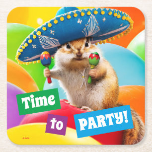 party chipmunk in sombrero vierkante kartonnen onderzetter