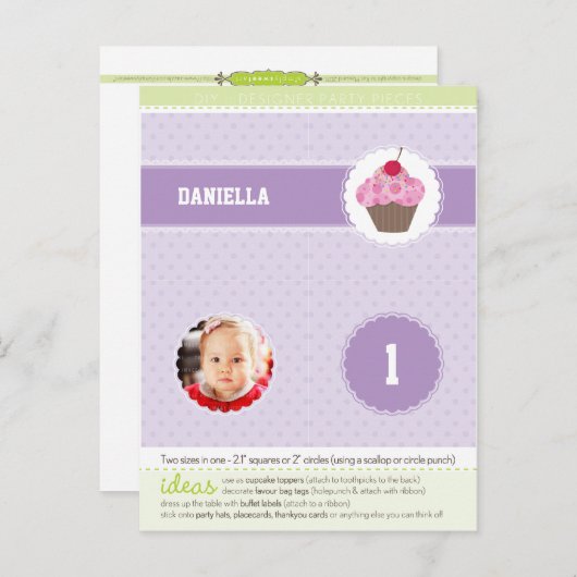 PARTY CIRCLES:: cupcake 5 Uitnodiging Briefkaart (Voorkant / Achterkant)