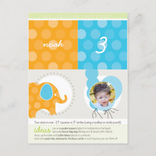 PARTY CIRCLES:: olifant + ballonnen 2 Uitnodiging Briefkaart