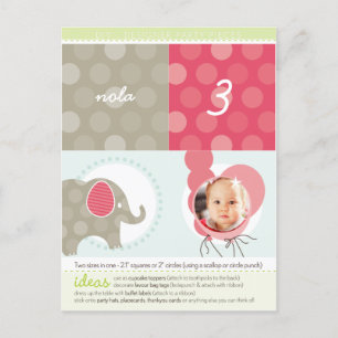 PARTY CIRCLES:: olifant + ballonnen 3 Uitnodiging Briefkaart