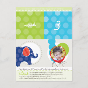 PARTY CIRCLES:: olifant + ballonnen 3 Uitnodiging Briefkaart
