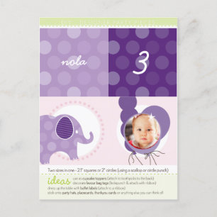 PARTY CIRCLES:: olifant + ballonnen 6 Uitnodiging Briefkaart