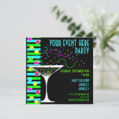 Party Confetti Cocktail Invitation Kaart (Staand voorkant)