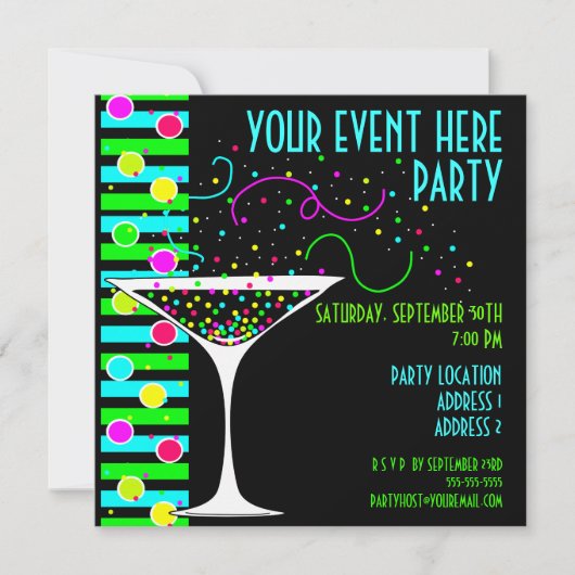 Party Confetti Cocktail Invitation Kaart (Voorkant)