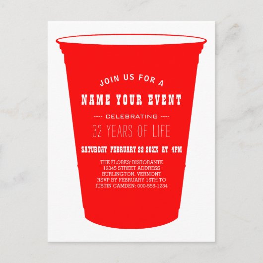 Party Cup Uitnodigen Uitnodiging Briefkaart (Voorkant)