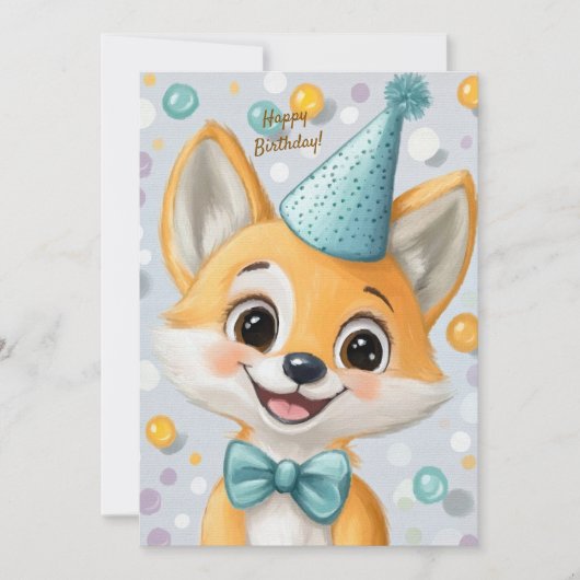 Party Cute Animal Birthday Invitation Fox (Devant)