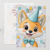 Party Cute Animal Birthday Invitation Fox (Devant / Derrière)