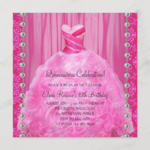 Party des Pearls Hot Pink Quinceanera Uitnodiging