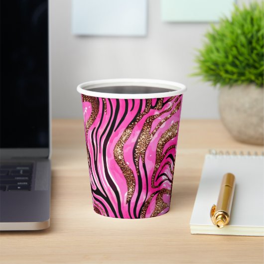 Party Dier Tijger Print Papier Cup, Roze Glitter Papieren Bekers (Insitu)