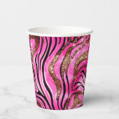 Party Dier Tijger Print Papier Cup, Roze Glitter Papieren Bekers (Achterkant)
