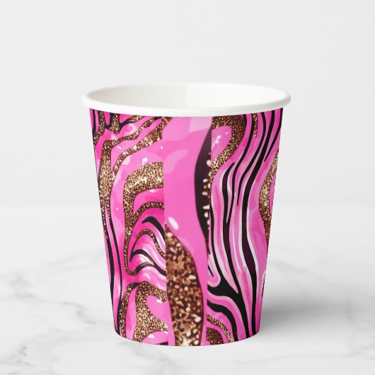 Party Dier Tijger Print Papier Cup, Roze Glitter Papieren Bekers (Links)
