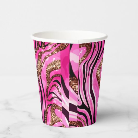 Party Dier Tijger Print Papier Cup, Roze Glitter Papieren Bekers (Rechts)