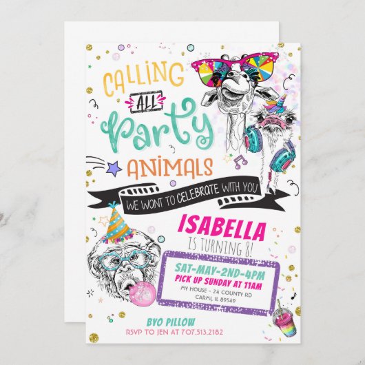 Party Dier Verjaardag Uitnodigingen Zoo Safari Mei (Voorkant / Achterkant)