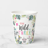 Party Dieren Safari Jong Wild en Drie Verjaardag Papieren Bekers (Achterkant)