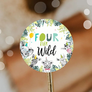 Party Dieren Safari Jongen Vier Wilde Verjaardag Ronde Sticker